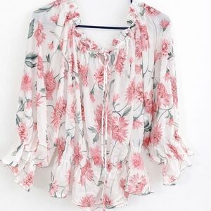 Floral Ruffle Blouse - Pink and White